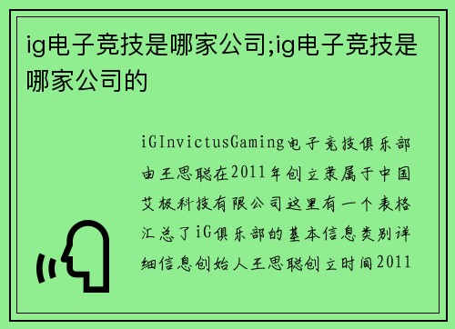 ig电子竞技是哪家公司;ig电子竞技是哪家公司的